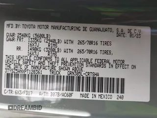 2023 Toyota Tacoma SR z VIN 3TYSZ5ANXPT128361, wystawiony jako IAAI lot #42060301 z przebiegiem 16 608 mil mil oraz . Historia ofert i sprzedaży dostępna na DreamBid. Obrazek 9.