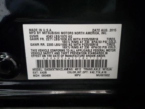 2015 Mitsubishi Outlander Sport 2.4 ES with VIN 4A4AR3AW3FE047168, listed as a Copart auction lot 44028145 with 130,222 mi miles and Salvage Title. Bid and sale history available at carsss.com. Image 13.