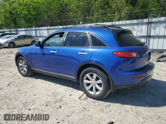 2005 Infiniti FX z VIN JNRAS08W95X216368, wystawiony jako Copart lot #54745065 z przebiegiem 232 897 mil mil oraz Szkoda całkowita • Salvage title. Historia ofert i sprzedaży dostępna na DreamBid. Obrazek 2.
