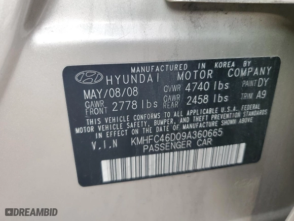 2009 Hyundai Azera GLS with VIN KMHFC46D09A360665, listed as a Copart auction lot 71665544 with 143,711 mi miles and Salvage Title. Bid and sale history available at carsss.com. Image 12.