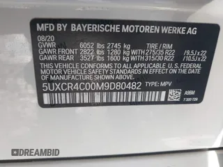 2021 BMW X5 sDrive40i with VIN 5UXCR4C00M9D80482, listed as a IAAI auction lot 41636009 with 85,103 mi miles. Bid and sale history available at carsss.com. Image 9.