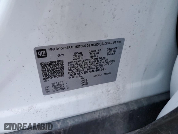 2021 GMC Terrain SLT with VIN 3GKALVEV7ML401992, listed as a Copart auction lot 84520944 with 26,615 mi miles and Salvage Title. Bid and sale history available at DreamBid. Image 12.