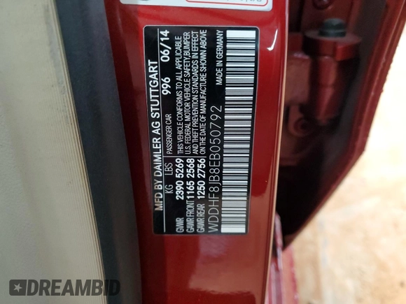 2014 Mercedes-Benz E 350 Luxury with VIN WDDHF8JB8EB050792, listed as a Copart auction lot 41725425 with 83,855 mi miles and Salvage Title. Bid and sale history available at DreamBid. Image 12.