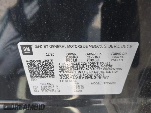2021 GMC Terrain SLT with VIN 3GKALVEV3ML346487, listed as a IAAI auction lot 42234932 with 39,342 mi miles and . Bid and sale history available at DreamBid. Image 9.