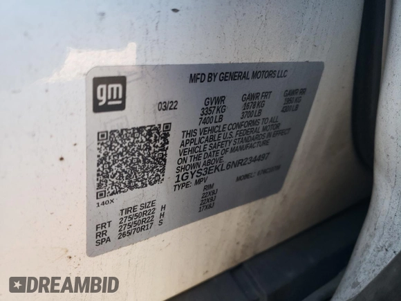 2022 Cadillac Escalade Sport z VIN 1GYS3EKL6NR234497, wystawiony jako Copart lot #48560705 z przebiegiem 55 438 mil mil oraz Szkoda całkowita • Salvage title. Historia ofert i sprzedaży dostępna na DreamBid. Obrazek 15.