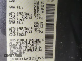 2010 Nissan Titan LE with VIN 1N6BA0EC1AN325055, listed as a Copart auction lot 51471785 with 137,110 mi miles and Salvage Title. Bid and sale history available at carsss.com. Image 12.