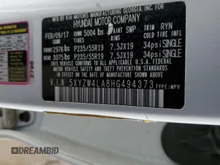 2017 Hyundai Santa Fe Ultimate с VIN 5XYZW4LA8HG494373, выставлен на аукционе Copart как лот 52382035 с пробегом 123 729 миль миль и Списание • Salvage title. История ставок и продаж доступна на DreamBid. Изображение 14.