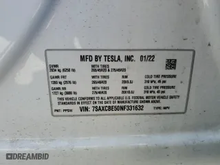 2022 Tesla Model X with VIN 7SAXCBE50NF331632, listed as a Copart auction lot 48062053 with 0 mi miles. Bid and sale history available at carsss.com. Image 12.