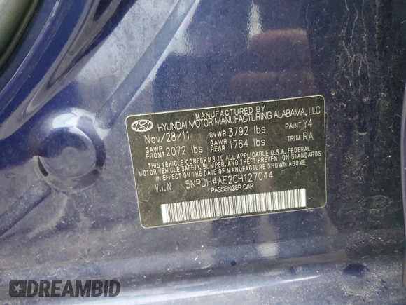 2012 Hyundai Elantra Limited z VIN 5NPDH4AE2CH127044, wystawiony jako Copart lot #57280115 z przebiegiem 84 283 mil mil oraz Szkoda całkowita • Salvage title. Historia ofert i sprzedaży dostępna na DreamBid. Obrazek 12.