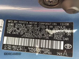 2009 Toyota Prius z VIN JTDKB20U797877736, wystawiony jako IAAI lot #42215794 z przebiegiem 121 001 mil mil oraz . Historia ofert i sprzedaży dostępna na DreamBid. Obrazek 9.