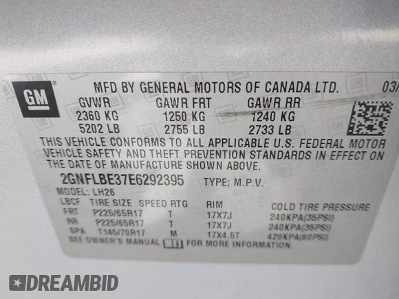 2014 Chevrolet Equinox LT with VIN 2GNFLBE37E6292395, listed as a IAAI auction lot 41948218 with 84,798 mi miles. Bid and sale history available at carsss.com. Image 9.