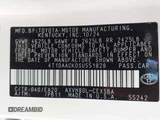 2025 Toyota Camry LE with VIN 4T1DAACK0SU551828, listed as a IAAI auction lot 41823385 with Not Provided miles and . Bid and sale history available at DreamBid. Image 9.