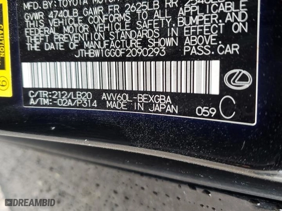 2015 Lexus ES 300h Hybrid with VIN JTHBW1GG0F2090293, listed as a Copart auction lot 48400415 with NaN miles and Salvage Title. Bid and sale history available at carsss.com. Image 15.