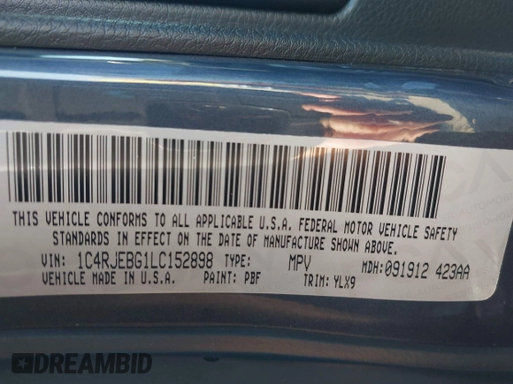 2020 Jeep Grand Cherokee Limited with VIN 1C4RJEBG1LC152898, listed as a IAAI auction lot 41278478 with 63,742 mi miles and . Bid and sale history available at DreamBid. Image 9.