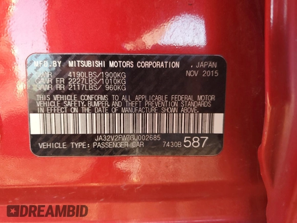 2016 Mitsubishi Lancer SE with VIN JA32V2FW7GU002685, listed as a Copart auction lot 49835555 with 89,459 mi miles and Salvage Title. Bid and sale history available at carsss.com. Image 14.