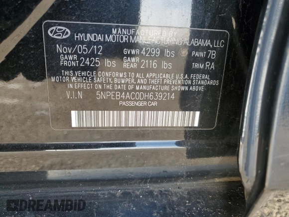 2013 Hyundai Sonata GLS with VIN 5NPEB4AC0DH639214, listed as a Copart auction lot 83974634 with 149,812 mi miles and Non Repairable. Bid and sale history available at carsss.com. Image 14.
