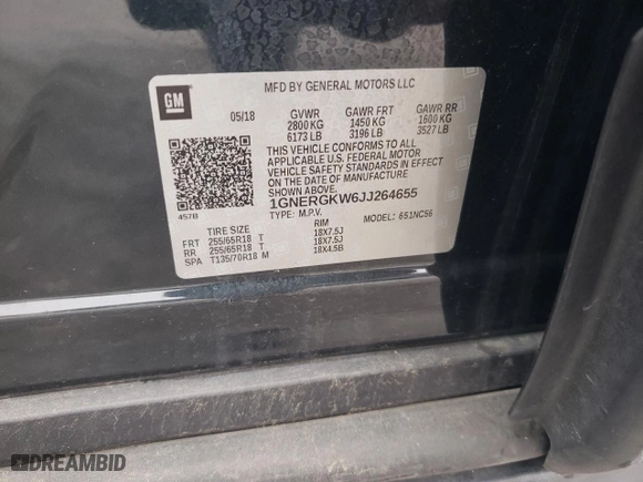 2018 Chevrolet Traverse LT Cloth with VIN 1GNERGKW6JJ264655, listed as a Copart auction lot 52750685 with 115,853 mi miles and Salvage Title. Bid and sale history available at carsss.com. Image 14.