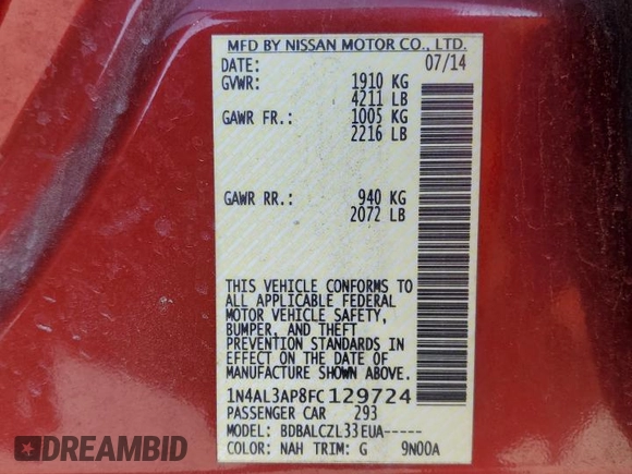 2015 Nissan Altima 2.5 z VIN 1N4AL3AP8FC129724, wystawiony jako Copart lot #45567695 z przebiegiem 178 142 mil mil oraz Szkoda całkowita • Salvage title. Historia ofert i sprzedaży dostępna na DreamBid. Obrazek 12.