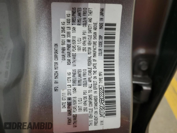 2011 Mazda CX-9 Touring with VIN JM3TB2CA5B0332257, listed as a Copart auction lot 53719545 with 147,784 mi miles and Salvage title. Bid and sale history available at DreamBid. Image 13.