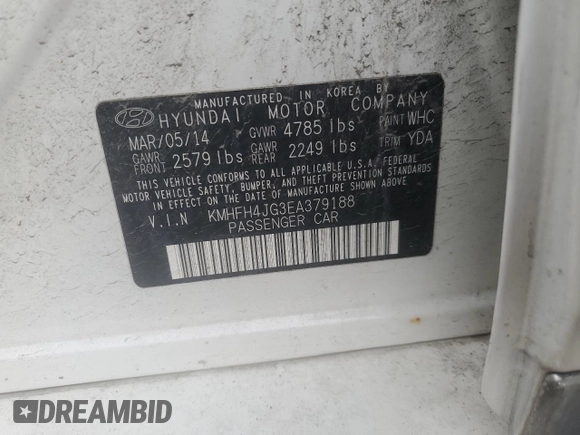2014 Hyundai Azera Limited with VIN KMHFH4JG3EA379188, listed as a Copart auction lot 62874875 with 169,645 mi miles and Clean title. Bid and sale history available at DreamBid. Image 12.