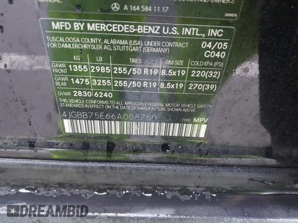 2006 Mercedes-Benz M 500 z VIN 4JGBB75E66A008750, wystawiony jako IAAI lot #41504217 z przebiegiem 96 375 mil mil oraz . Historia ofert i sprzedaży dostępna na DreamBid. Obrazek 9.