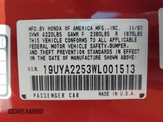 1998 Acura CL Premium z VIN 19UYA2253WL001513, wystawiony jako Copart lot #86998034 z przebiegiem 123 918 mil mil oraz Szkody całkowita. Historia ofert i sprzedaży dostępna na DreamBid. Obrazek 12.