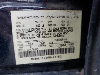 2005 Nissan Altima 3.5 SE with VIN 1N4BL11D65N474753, listed as a Copart auction lot 43416105 with 221,010 mi miles and Salvage Title. Bid and sale history available at carsss.com. Image 14.