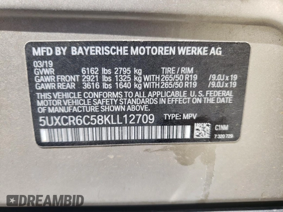 2019 BMW X5 xDrive40i with VIN 5UXCR6C58KLL12709, listed as a Copart auction lot 48082553 with 30,236 mi miles and . Bid and sale history available at DreamBid. Image 14.
