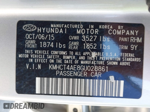 2016 Hyundai Accent SE with VIN KMHCT4AE8GU028861, listed as a IAAI auction lot 42021085 with 212,172 mi miles and . Bid and sale history available at DreamBid. Image 9.