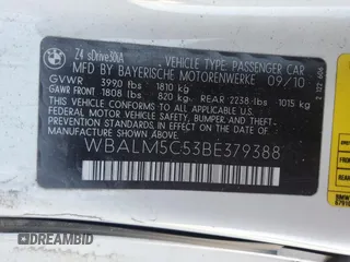 2011 BMW Z4 sDrive30i with VIN WBALM5C53BE379388, listed as a Copart auction lot 62674834 with 0 mi miles and Salvage Title. Bid and sale history available at carsss.com. Image 12.