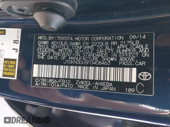 2015 Toyota Prius Four z VIN JTDKN3DU5F0408463, wystawiony jako IAAI lot #42321704 z przebiegiem 140 707 mil mil oraz . Historia ofert i sprzedaży dostępna na DreamBid. Obrazek 9.