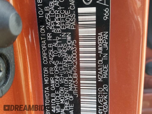 2019 Lexus UX 200 z VIN JTHY3JBH7K2000375, wystawiony jako Copart lot #51208615 z przebiegiem 96 825 mil mil oraz Szkoda całkowita • Salvage title. Historia ofert i sprzedaży dostępna na DreamBid. Obrazek 12.