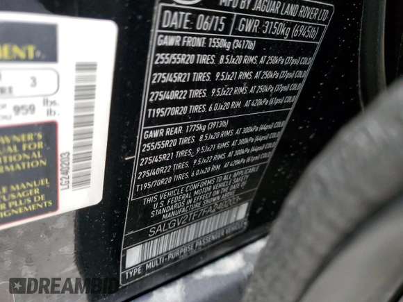 2015 Land Rover Range Rover Autobiography z VIN SALGV2TF7FA240203, wystawiony jako Copart lot #75924684 z przebiegiem 115 652 mil mil oraz Szkoda całkowita • Salvage title. Historia ofert i sprzedaży dostępna na DreamBid. Obrazek 14.