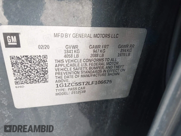 2020 Chevrolet Malibu LS with VIN 1G1ZC5ST2LF106625, listed as a IAAI auction lot 41924645 with 88,066 mi miles and . Bid and sale history available at DreamBid. Image 9.