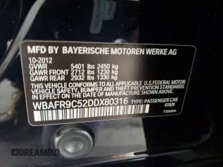 2013 BMW 5 Series 550i with VIN WBAFR9C52DDX80316, listed as a Copart auction lot 53540725 with 122,896 mi miles and Salvage Title. Bid and sale history available at carsss.com. Image 14.