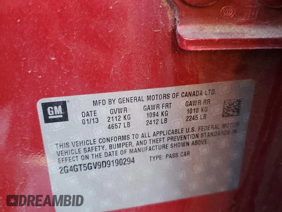 2013 Buick Regal Turbo Premium 2 with VIN 2G4GT5GV9D9190294, listed as a Copart auction lot 45120895 with 122,029 mi miles and Salvage title. Bid and sale history available at DreamBid. Image 14.
