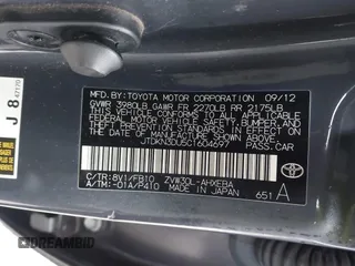 2012 Toyota Prius One with VIN JTDKN3DU5C1604697, listed as a IAAI auction lot 41830986 with 200,255 mi miles. Bid and sale history available at carsss.com. Image 9.