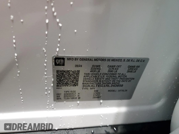 2024 GMC Terrain SLE with VIN 3GKALTEG1RL343858, listed as a Copart auction lot 59034215 with 19,435 mi miles and Clean title. Bid and sale history available at DreamBid. Image 13.