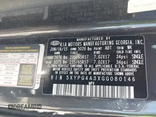 2016 Kia Sorento LX with VIN 5XYPG4A3XGG080146, listed as a IAAI auction lot 41772923 with 1 mi miles. Bid and sale history available at carsss.com. Image 9.