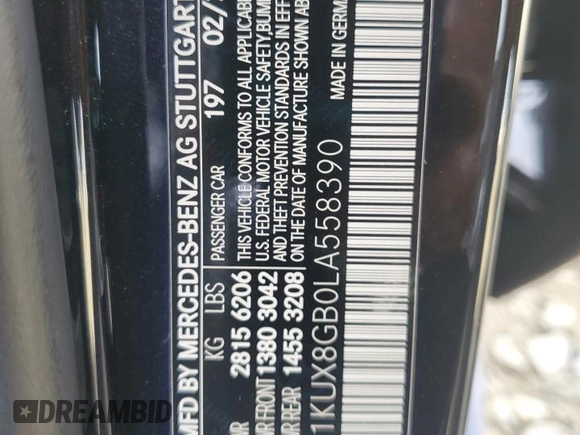 2020 Mercedes-Benz S-Class Maybach S 560 with VIN W1KUX8GB0LA558390, listed as a Copart auction lot 54248695 with 21,157 mi miles and Non Repairable. Bid and sale history available at carsss.com. Image 12.
