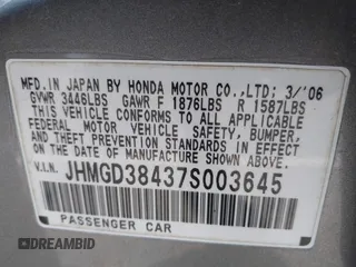 2007 Honda Fit with VIN JHMGD38437S003645, listed as a IAAI auction lot 42409925 with 166,481 mi miles and . Bid and sale history available at DreamBid. Image 9.