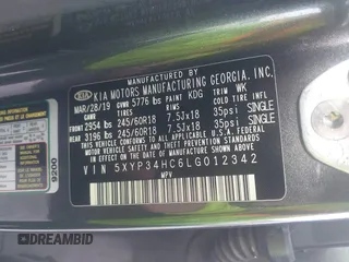 2020 Kia Telluride EX с VIN 5XYP34HC6LG012342, выставлен на аукционе IAAI как лот 42300373 с пробегом 80 996 миль миль и . История ставок и продаж доступна на DreamBid. Изображение 9.