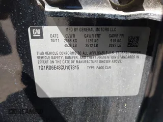 2012 Chevrolet Volt with VIN 1G1RD6E48CU107815, listed as a IAAI auction lot 41847800 with 74,421 mi miles and . Bid and sale history available at carsss.com. Image 9.