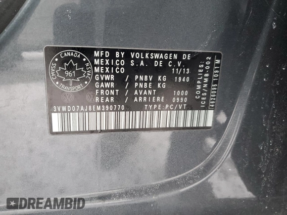 2014 Volkswagen Jetta Sedan SE w/Connectivity with VIN 3VWD07AJ8EM390770, listed as a Copart auction lot 89048365 with 175,637 mi miles and Salvage Title. Bid and sale history available at carsss.com. Image 12.