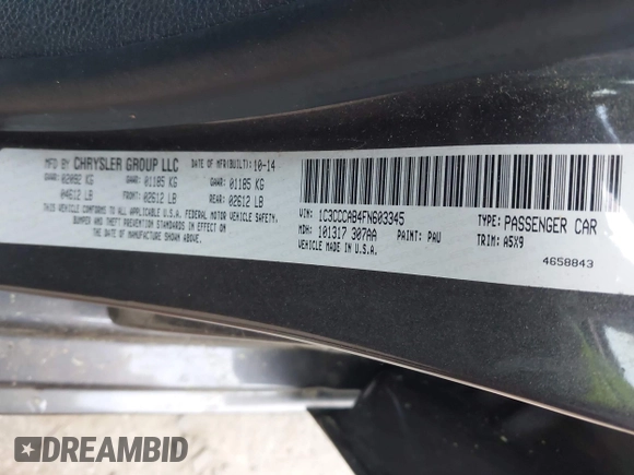 2015 Chrysler 200 Limited with VIN 1C3CCCAB4FN603345, listed as a IAAI auction lot 41960717 with 175,737 mi miles. Bid and sale history available at carsss.com. Image 9.