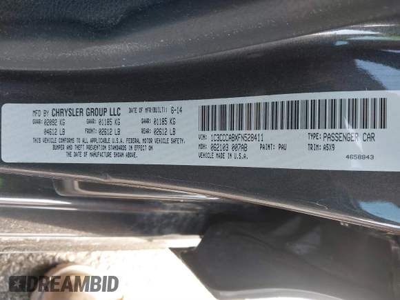2015 Chrysler 200 Limited with VIN 1C3CCCABXFN528411, listed as a IAAI auction lot 41823474 with 53,925 mi miles. Bid and sale history available at carsss.com. Image 9.