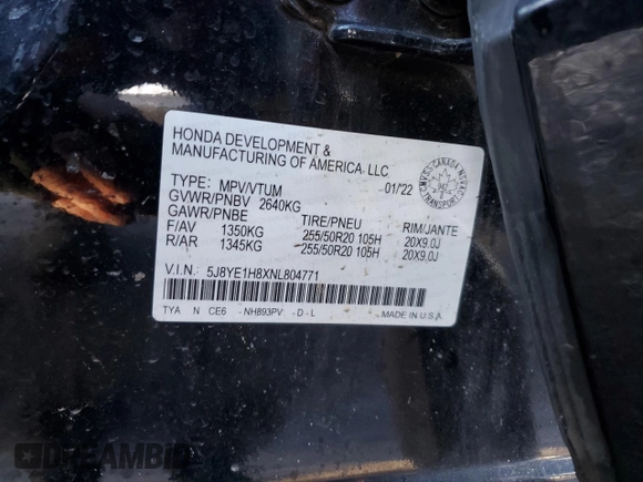 2022 Acura MDX w/Advance Package with VIN 5J8YE1H8XNL804771, listed as a Copart auction lot 88961925 with 51,966 mi miles and Clean Title. Bid and sale history available at carsss.com. Image 13.