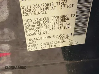 2021 Nissan Titan SV z VIN 1N6AA1EE4MN528044, wystawiony jako IAAI lot #41280940 z przebiegiem 75 600 mil mil oraz . Historia ofert i sprzedaży dostępna na DreamBid. Obrazek 9.