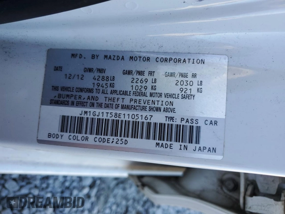 2014 Mazda Mazda6 i Touring with VIN JM1GJ1T58E1105167, listed as a Copart auction lot 41848795 with 178,915 mi miles and Salvage Title. Bid and sale history available at carsss.com. Image 12.
