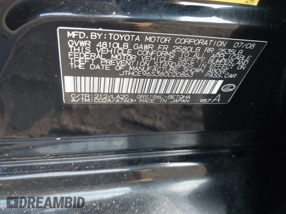 2008 Lexus GS 350 z VIN JTHCE96S380020863, wystawiony jako IAAI lot #41505566 z przebiegiem 174 650 mil mil oraz . Historia ofert i sprzedaży dostępna na DreamBid. Obrazek 9.